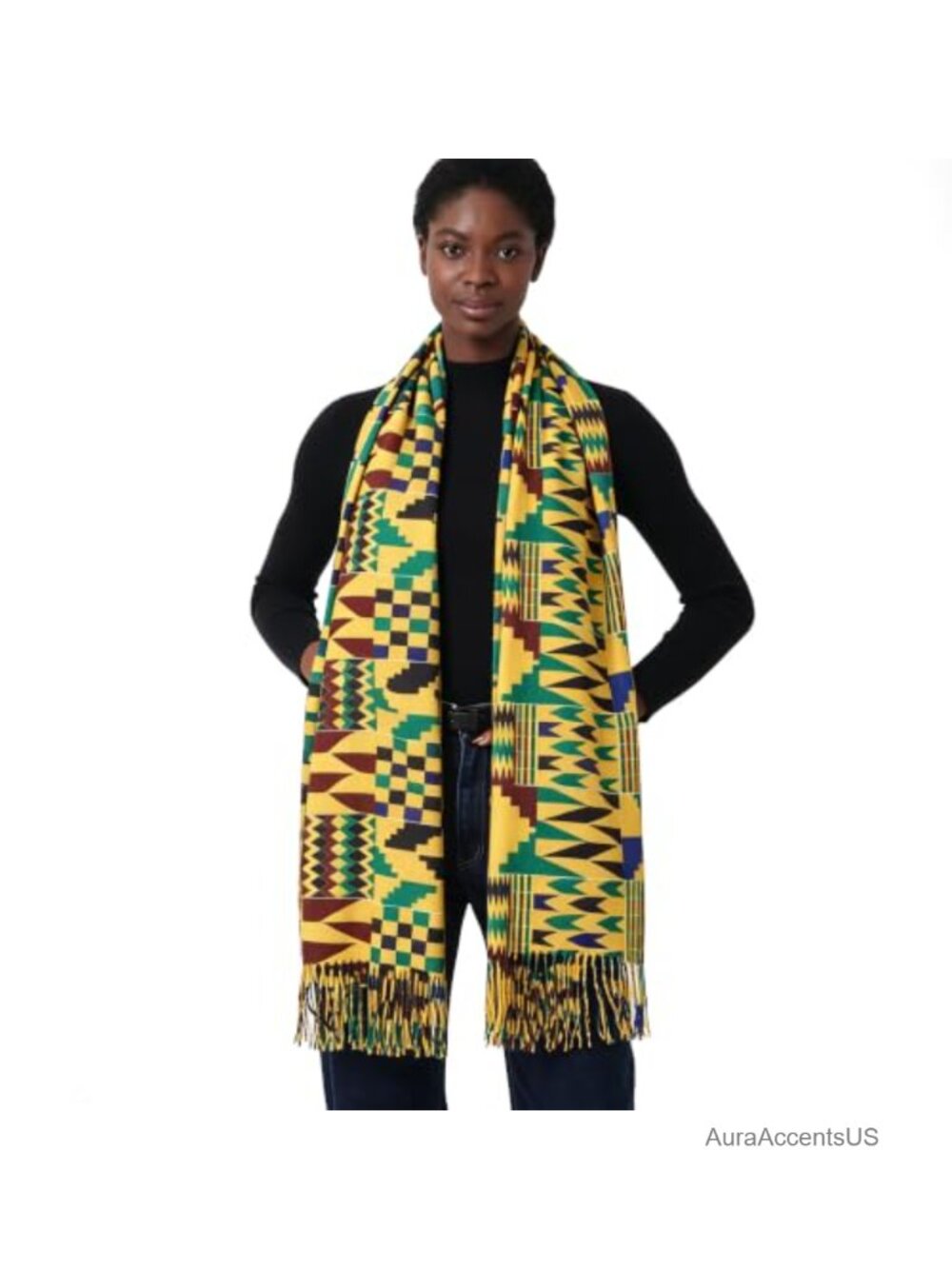 Oversized African Kente Pattern Polyester Winter Scarf Shawl Wrap for Women